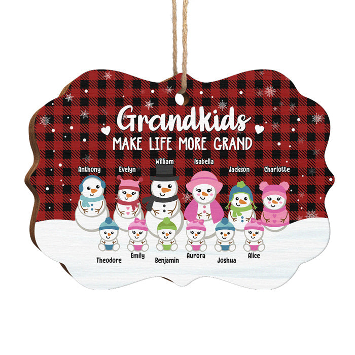 Grandkids Make Life More Grand - Personalized Custom Benelux Shaped Wood Christmas Ornament - Gift For Grandparents, Christmas Gift