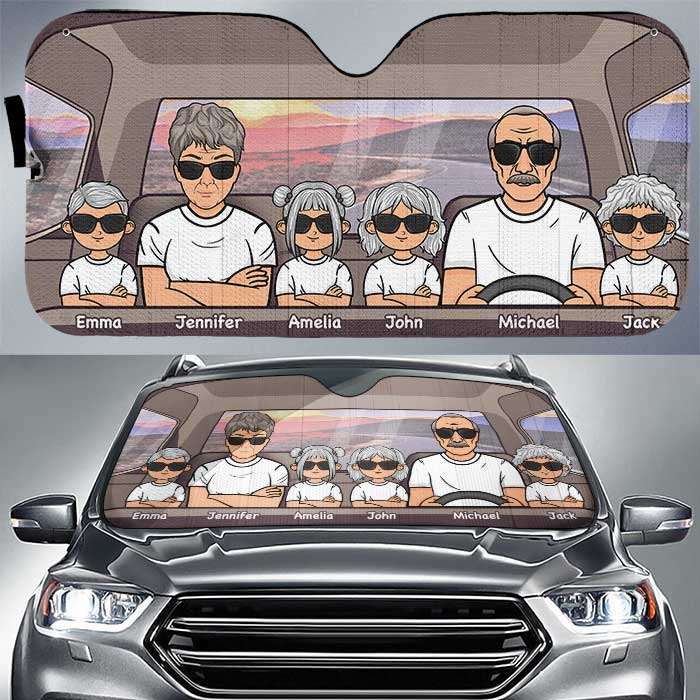Happy Family Trip - Personalized Auto Sunshade - Gift For Couples, Husband Wife