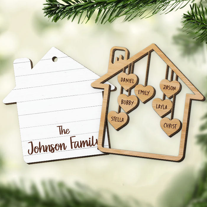 Together We Make A Family - Personalized Custom House Shaped 2 Layered Wood Christmas Ornament - Gift For Family Member, Christmas Gift