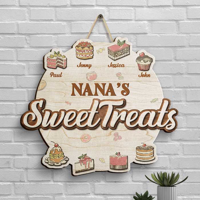Custom Name Grandma's Sweet Treats Gifts for Grandmothers - Personalized Wood Sign