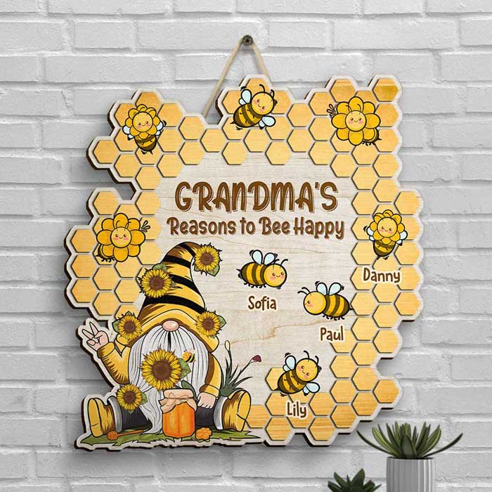Custom Name Bee Happy Gifts for Nana - Personalized Wood Sign