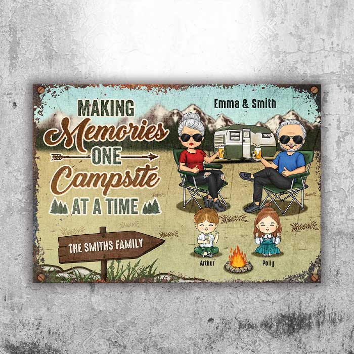 One Campsite At A Time - Personalized Metal Sign - Gift For Couples, Husband Wife, Gift For Camping Lovers