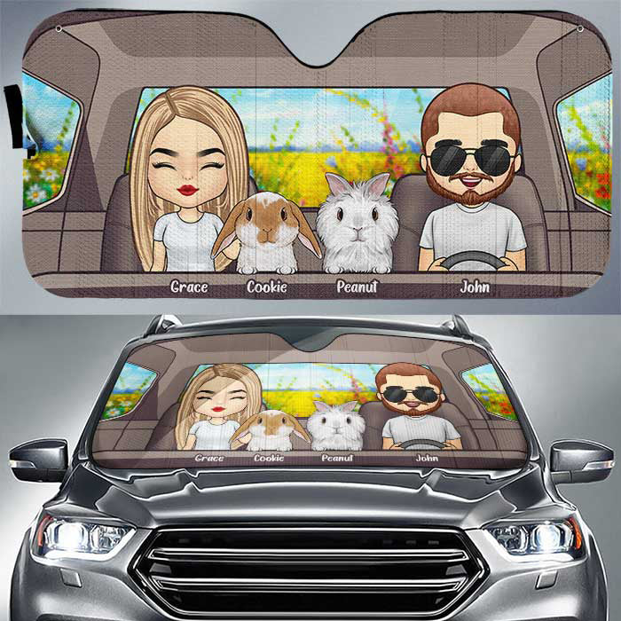 Family Road Trip With Rabbit - Personalized Auto Sunshade - Gift For Couples, Husband Wife