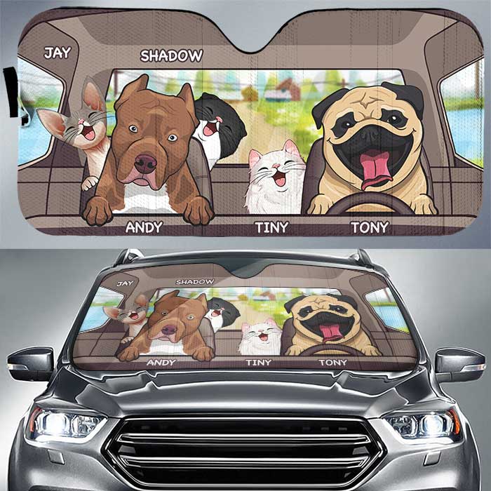Custom Name Cartoon Pet Gifts for Pet Lovers - Personalized Auto Sunshade