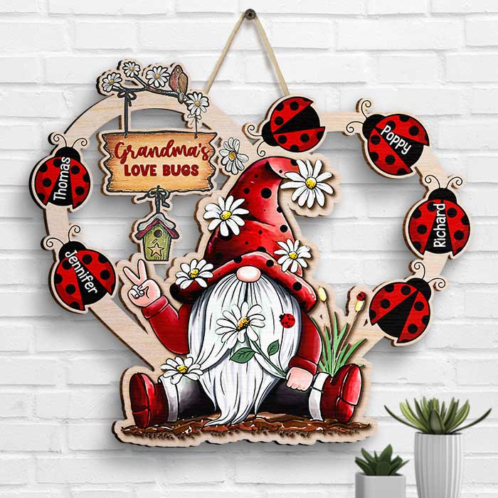 Custom Name Grandma Love Bugs Gifts for Grandma - Personalized Wood Sign