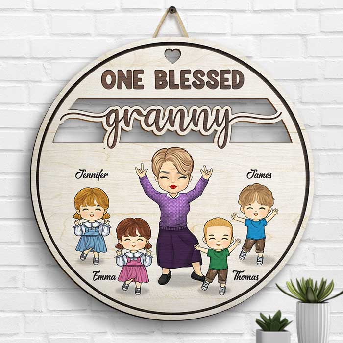 One Blessed Grandma - Personalized Shaped Wood Sign - Gift For Grandma, Grandparents