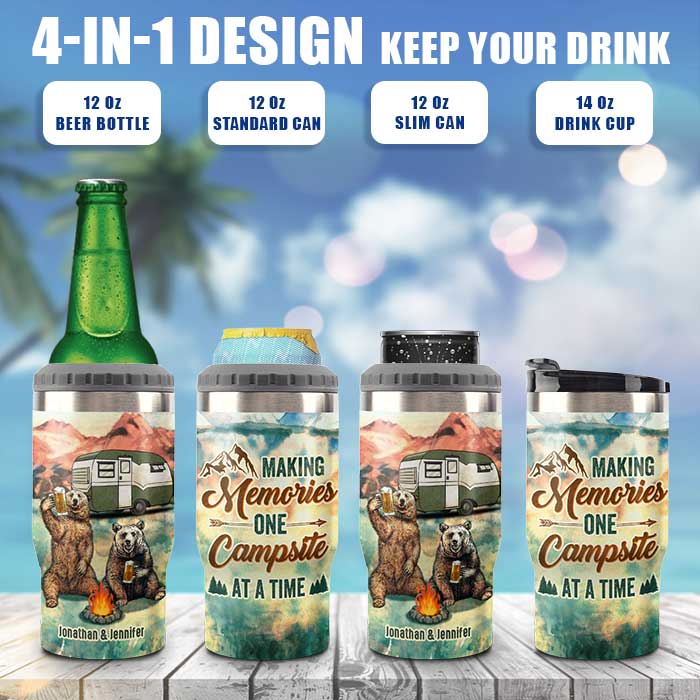 The Bonfire Was Lit There Was Beer - Personalized Can Cooler - Gift For Couples, Gift For Camping Lovers