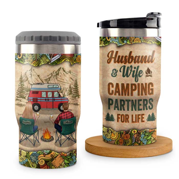 Custom Name Camping Couple Gifts - Personalized Can Cooler