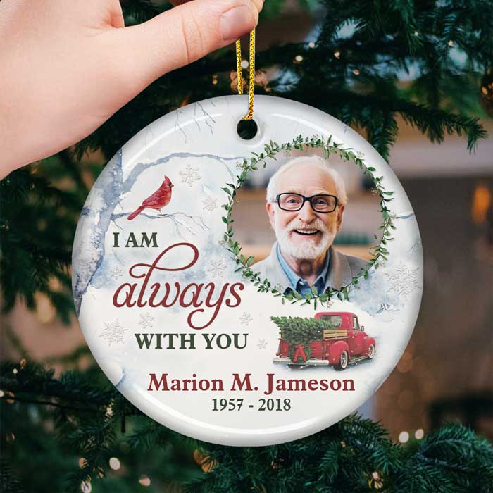 We're Never Far Apart - Personalized Custom Round Shaped Ceramic Christmas Ornament - Upload Image, Memorial Gift, Sympathy Gift, Christmas Gift
