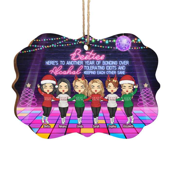 Besties, Another Year Of Bonding Over Alcohol - Personalized Custom Benelux Shaped Wood Christmas Ornament - Gift For Bestie, Best Friend, Sister, Birthday Gift For Bestie And Friend, Christmas Gift