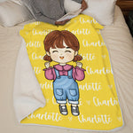 Custom Name Cartoon Girl Gifts for Kids - Personalized Blanket