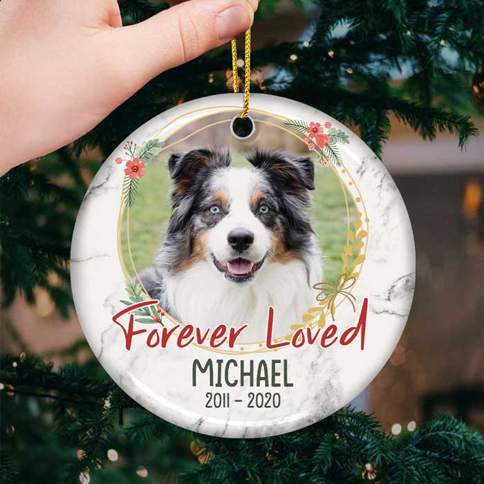 Forever Loved - Personalized Custom Round Shaped Ceramic Christmas Ornament - Upload Image, Memorial Gift, Sympathy Gift, Gift For Pet Lovers, Christmas Gift