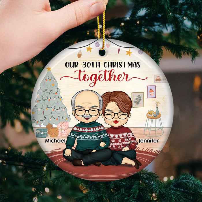 Another Joyous Christmas Together - Personalized Custom Round Shaped Ceramic Christmas Ornament - Gift For Couple, Husband Wife, Anniversary, Engagement, Wedding, Marriage Gift, Christmas Gift