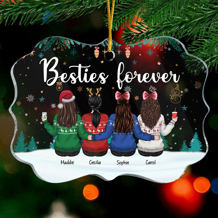 Christmas Bestie Forever - Personalized Custom Benelux Shaped Acrylic Christmas Ornament - Gift For Bestie, Best Friend, Sister, Birthday Gift For Bestie And Friend, Christmas Gift