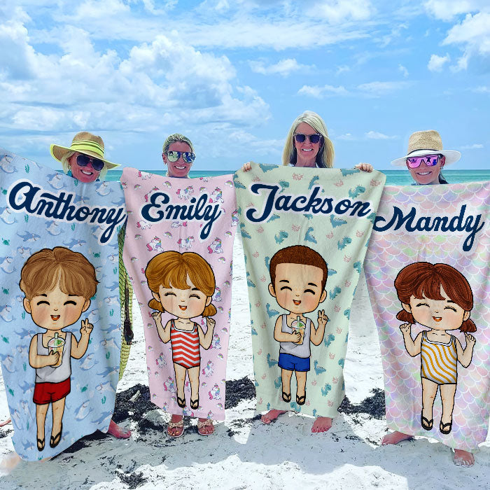 Custom Name Cartoon Character Gifts for Kids - Personalized Beach Towel