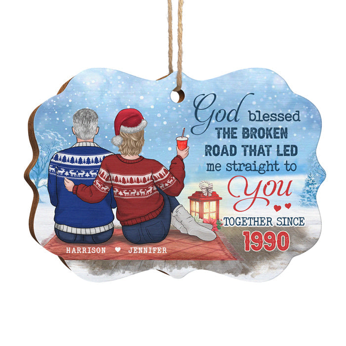 The Broken Road That Led Me Straight To You - Personalized Custom Benelux Shaped Wood Christmas Ornament - Gift For Couple, Husband Wife, Anniversary, Engagement, Wedding, Marriage Gift, Christmas Gift