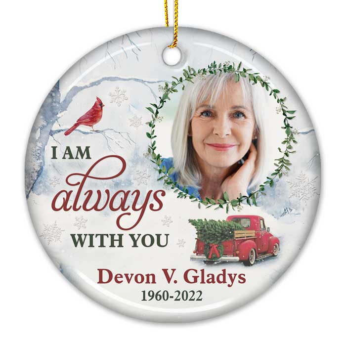 We're Never Far Apart - Personalized Custom Round Shaped Ceramic Christmas Ornament - Upload Image, Memorial Gift, Sympathy Gift, Christmas Gift