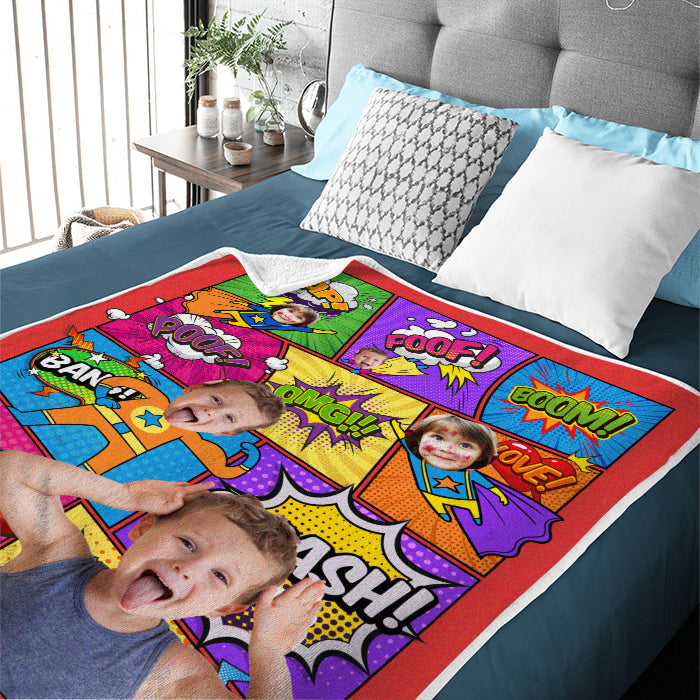 Custom Photo Superhero Comic Gifts for Kids - Personalized Blanket