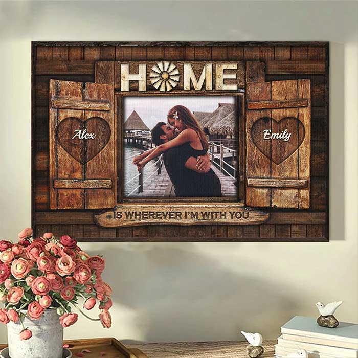 Home Is Wherever I'm With You - Upload Image, Gift For Couples, Husband Wife - Personalized Horizontal Poster