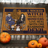A Wicked Witch & A Handsome Devil Live Here With Their Lil Monsters - Personalized Decorative Mat - Gift For Couple, Husband Wife, Halloween Gift
