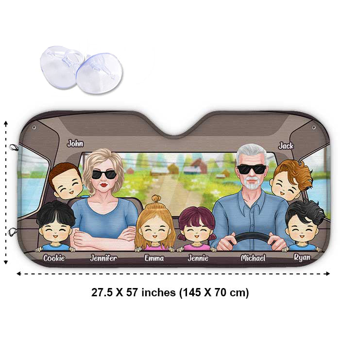 Couple Driving & Kids - Personalized Auto Sunshade - Gift For Couples, Husband Wife