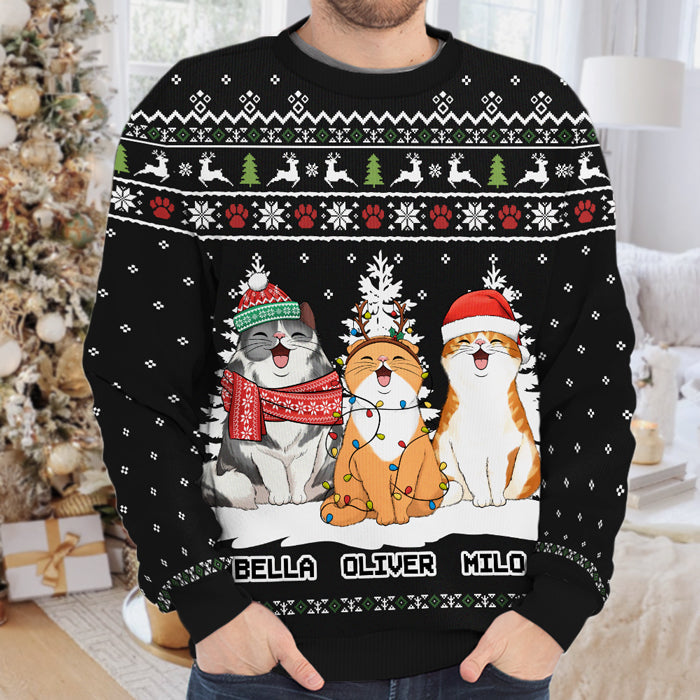 Meow You A Merry Christmas, Human - Personalized Custom Unisex Ugly Christmas Sweatshirt, Wool Sweatshirt, All-Over-Print Sweatshirt - Gift For Cat Lovers, Pet Lovers, Christmas Gift