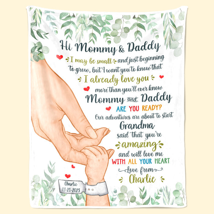 Custom Name New Baby Gifts for Mommy and Daddy - Personalized Blanket