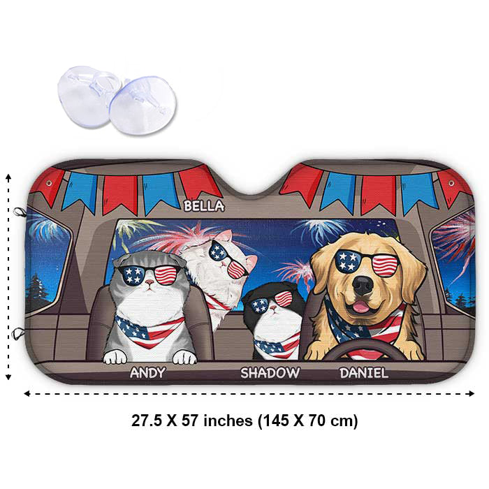 Happy 4th Of July Dog - Personalized Auto Sunshade - Gift For Pet Lovers
