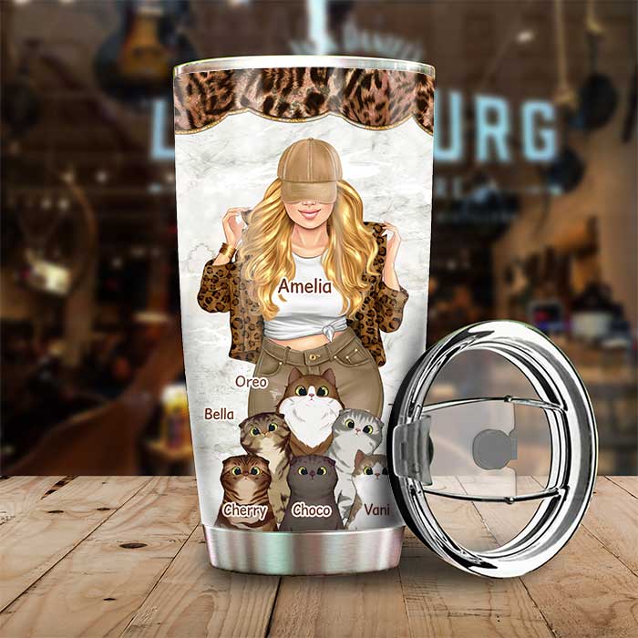 Custom Name Cat Mom Gifts for Women - Personalized Tumbler