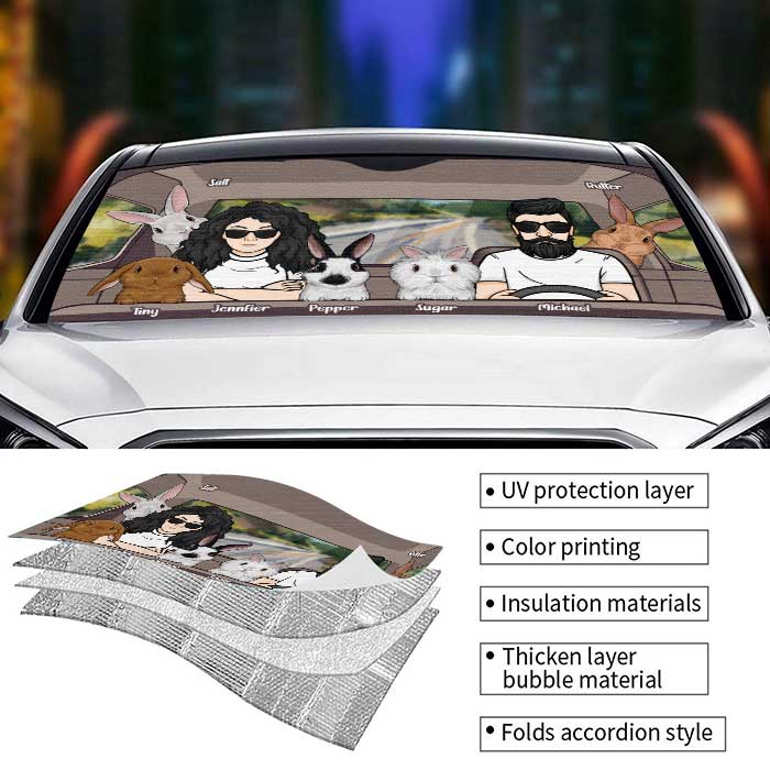 Custom Name Rabbit Family Gifts - Personalized Auto Sunshade