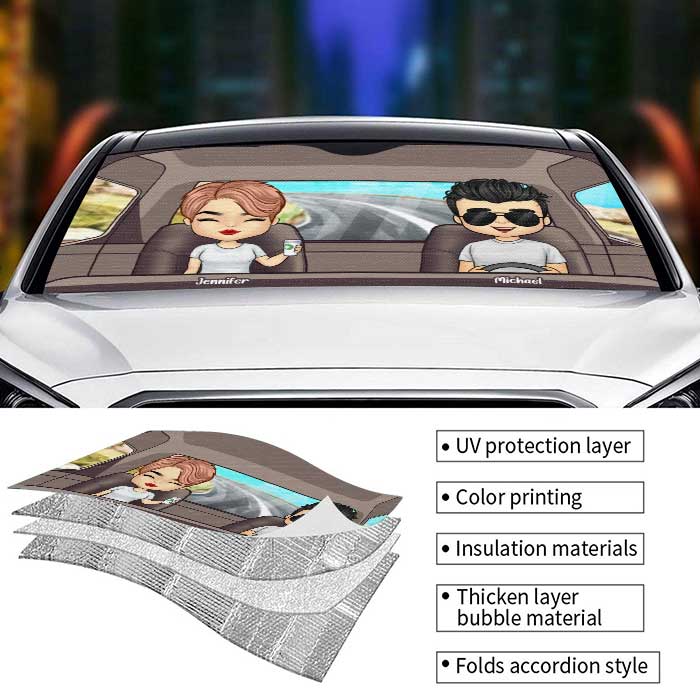 Couple Driving - Personalized Auto Sunshade - Gift For Couples, Husband Wife