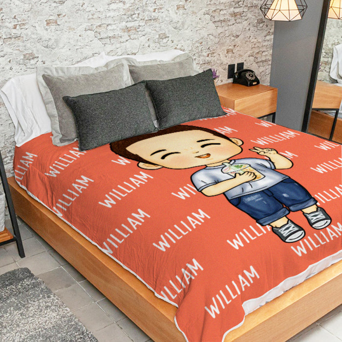 Custom Name Cartoon Girl Gifts for Kids - Personalized Blanket
