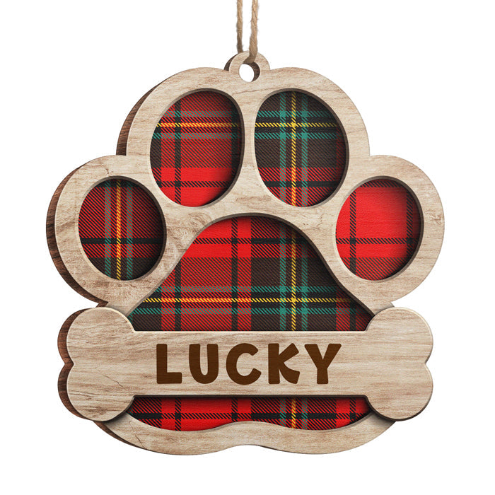 Custom Name Buffalo Plaid Paw Print Christmas Gifts for Dog Lovers - Personalized Ornament