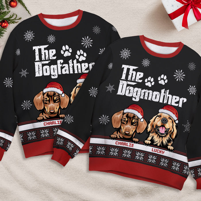 Merry Christmas The Dogfather Dogmother - Dog Personalized Custom Ugly Sweatshirt - Unisex Wool Jumper - Christmas Gift For Pet Owners, Pet Lovers