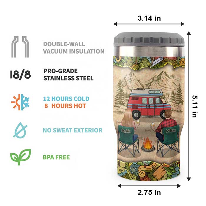 Custom Name Camping Couple Gifts - Personalized Can Cooler