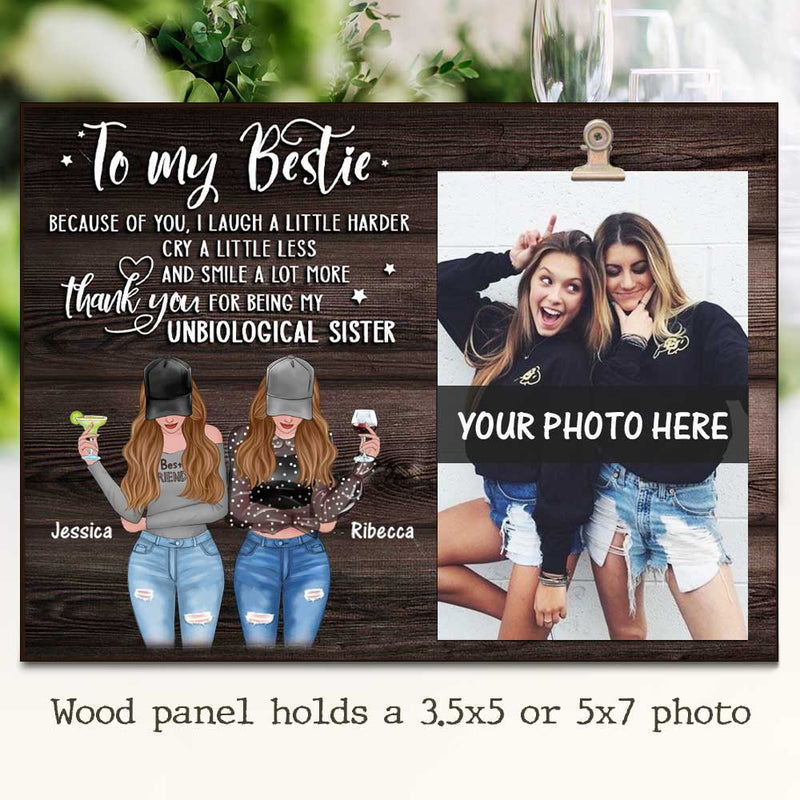 Custom Photo Best Friend Gifts for Unbiological Sisters - Personalized Wooden Frame