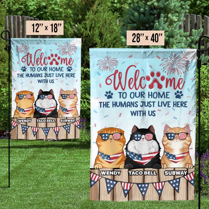 Funny Patriotic Cat Welcome Home Decor - Flag