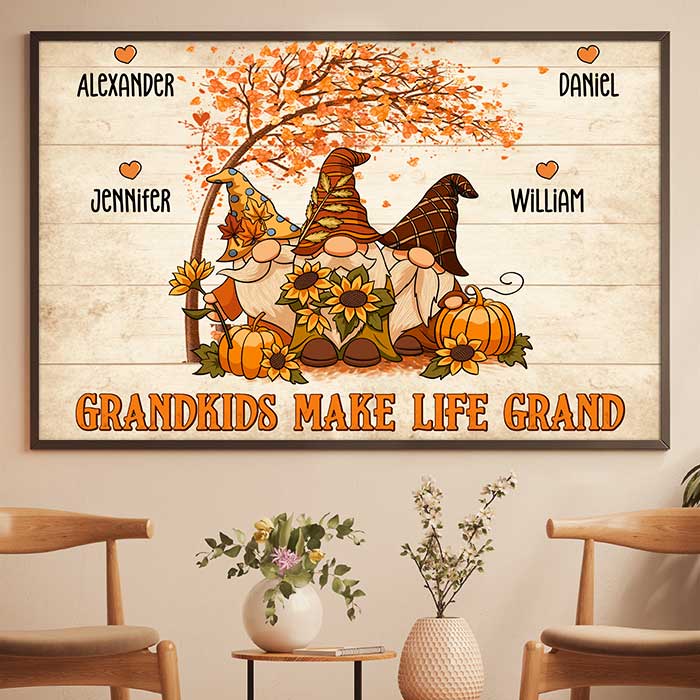 Custom Name Fall Grandkids Gifts for Grandparents - Personalized Poster