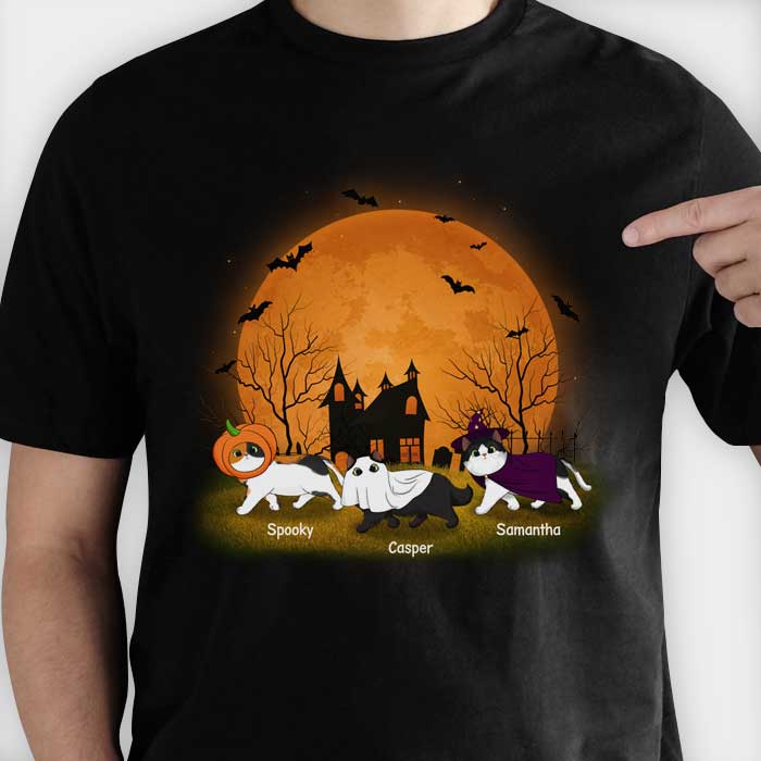 Enjoy The Halloween Night With Your Cats - Personalized Unisex T-Shirt