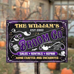 Custom Name Witch Broom Company Decor - Personalized Metal Sign