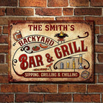 Custom Name Backyard Bar & Grill Gifts - Personalized Metal Sign