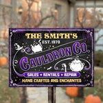 Custom Family Name Witchy Cauldron Halloween Decor - Personalized Metal Sign