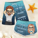 Custom Name Captain First Mate Couple Gifts - Personalized Couple Beach Shorts