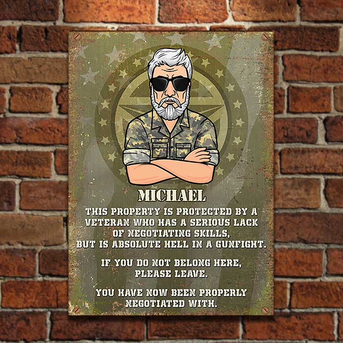 Custom Name Veteran Warning Gifts - Personalized Metal Sign