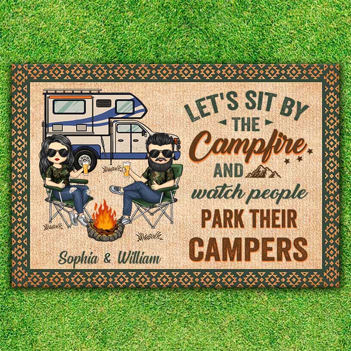 Let's Sit By The Campfire & Watch People - Gift For Camping Couples, Husband Wife, Personalized Decorative Mat