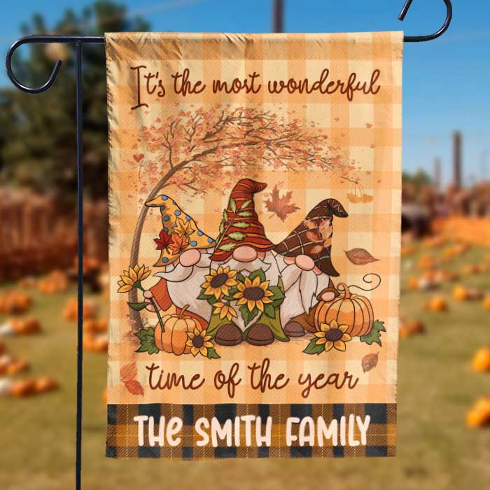 Custom Name Autumn Gnome Family Decor - Personalized Flag