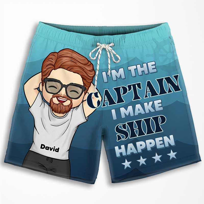 Custom Name Captain First Mate Couple Gifts - Personalized Couple Beach Shorts