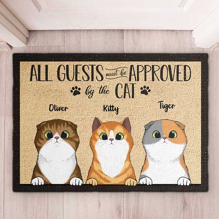 No Need To Knock We Know You're Here Peeking Cat - Funny Personalized Cat Decorative Mat