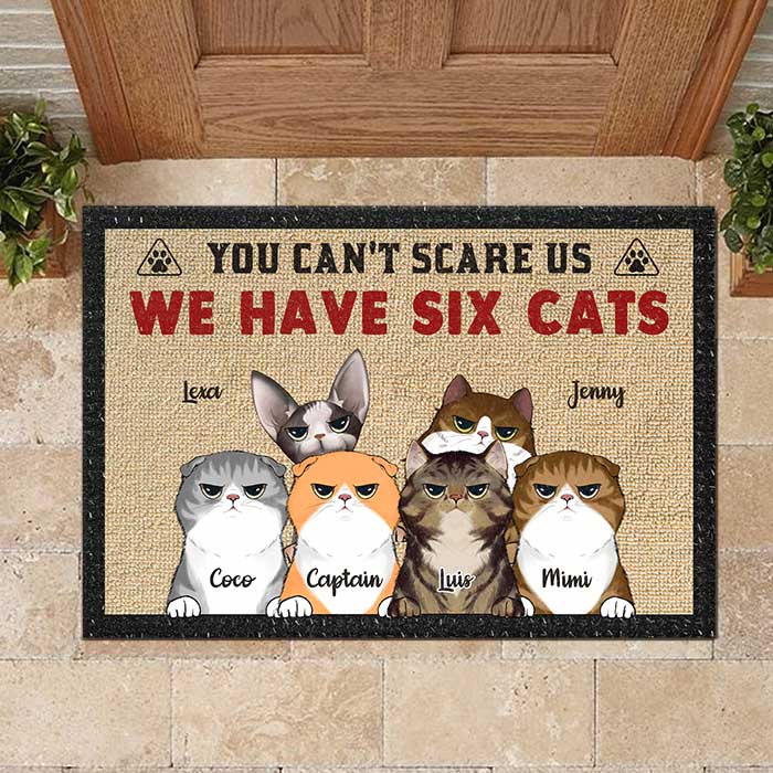 Custom Name Funny Three Cat Gifts for Cat Lovers - Personalized Doormat