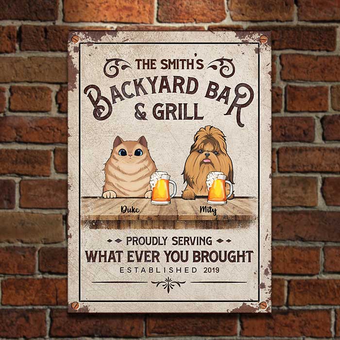 Custom Pet Backyard Bar & Grill Gifts - Personalized Metal Sign